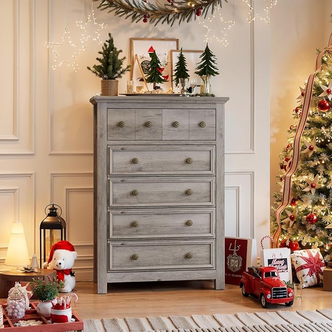 LGHM Dressers for Bedroom with 6 Drawers, 6 Drawer Dresser with Textured Borders, Chest of Drawers Closet Organizers and Storage Clothes - 6" Deep Drawer for Bedroom, Living Room,Gray