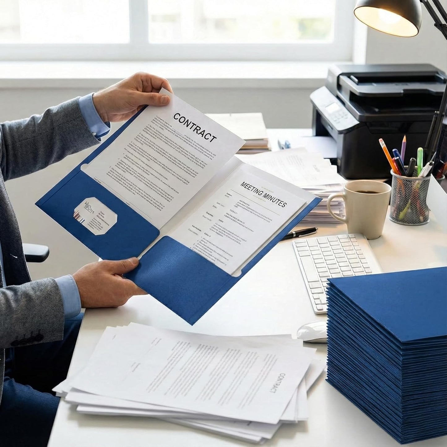Zzrywuty File Folders - Blue Document Organizers with Pockets | 50-Pack Letter Size for School & Office
