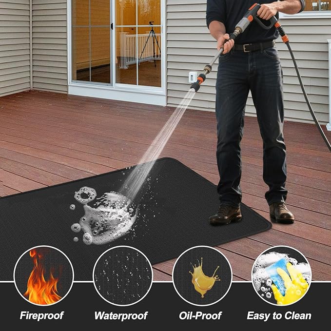 Stasover 65 x 48 Inch Under Grill Mats for Outdoor Grill, Fireproof & Heat Resistant Fiberglass Deck Protector, Waterproof & Oil-Proof BBQ Floor Pad for Deck, Patio, Grass – Easy Clean, Reusable