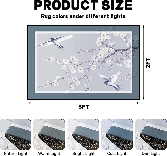 Cherry Blossom Area Rug 3D Swallow Sakura Floral Rugs for Entryway Bedroom Living Room Kitchen Home Decor Soft Non Slip Indoor Carpet Washable Low Pile Floor Mat,2'x3'