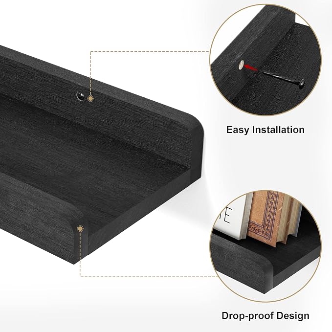 Love-KANKEI 36 Inch Long Floating Shelves Wall Mounted Set of 2, Large Wood Wall Shelves for Storage,Rustic Hanging Shelves for Display,Bedroom, Living Room,Bathroom,Kitchen, Black