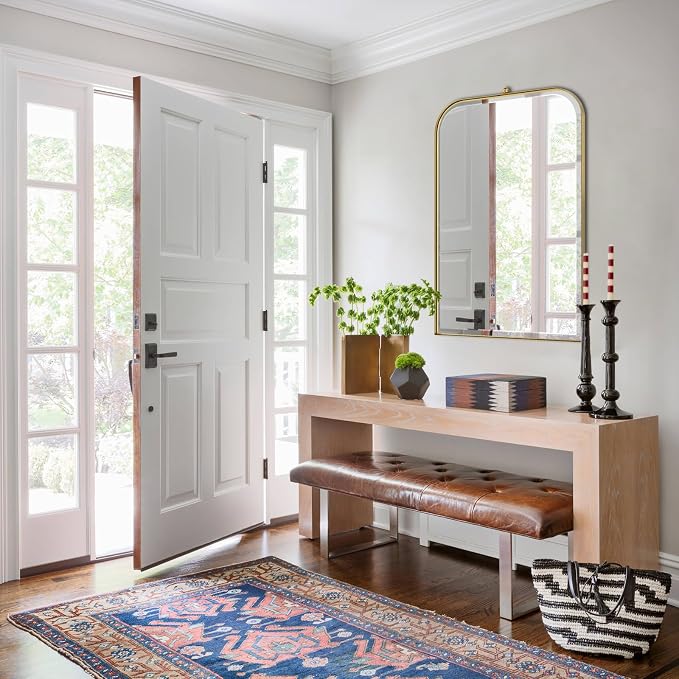 POZINO Rectangle Beveled Mirror, 22"x35" Bathroom Vanity Mirrors for Over Sink, Brushed Gold Mirror with Stainless Steel Frame, Modern Premium Wall Mirrors for Living Room Entryway Hallway