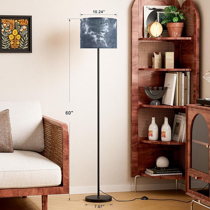 Ambimall 60'' Modern Floor Lamp with Shade, Tall Lamps for Living Room, Bedroom, Office, Dining Room, Hand-Dyed Blue Lampshade(Without Bulb)