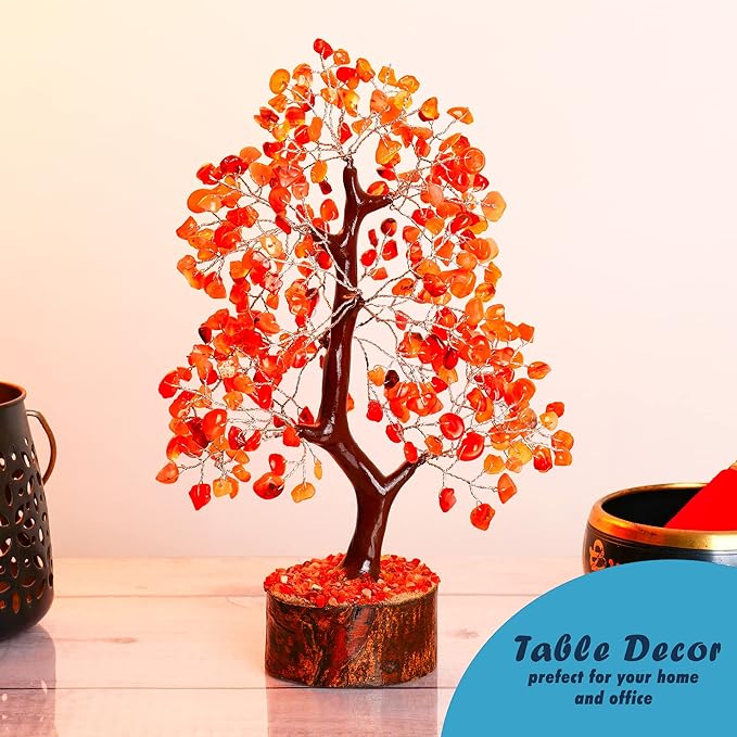 Carnelian - Crystal Tree - Gemstone - Crystal Bonsai Tree - Feng Shui - Money Crystal Stone - Crystal Tree of Life Decor - Crystal Gift - Spiritual Decor - Rock Tree - Chakra Stone