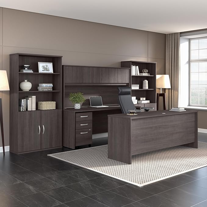 Bush Business Furniture Studio C 72W x 30D L Shaped Desk with Mobile File Cabinet and 42W Return in Storm Gray