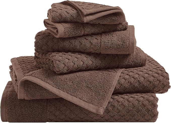 Great Bay Home Bath Towels - 100% Cotton 6 Piece Towel Set - Diamond Waffle Weave - Absorbent, Durable, Quick-Dry Towels for Bathroom (Chocolate)