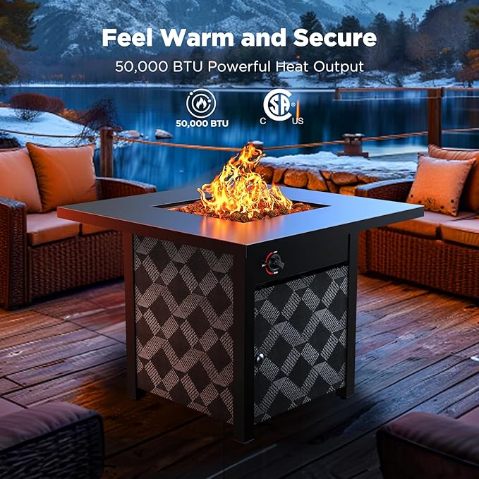 Ciays Propane Fire Pit Table, 32Inch Gas Outdoor Fire Pit Table CSA-Certified for Outside Patio with Lava Rocks, Add Warmth and Ambience to Parties, Backyard, Garden, 50,000 BTU