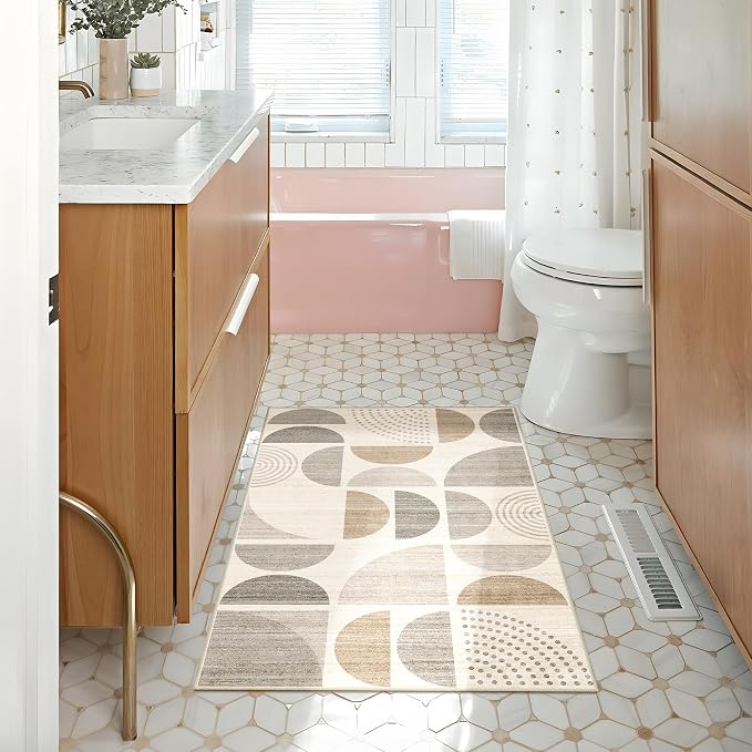 MUJOO Boho Small Rug Washable,2x3 Area Rugs for Entryway Bathroom Entry Entrance Kitchen,Front Door Mat Soft Throw Carpet Non Slip Indoor Modern Abstract Bohemian Neutral Beige