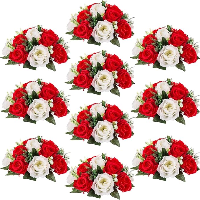 Flower Centerpieces for Wedding Tables: Wedding Table Decorations Red & White Flower Balls Centerpieces for Engagement Cerebration Party Center Pieces 10 Packs