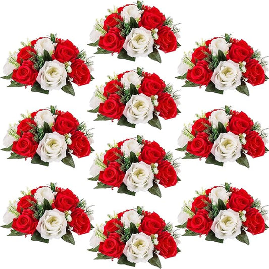 Flower Centerpieces for Wedding Tables: Wedding Table Decorations Red & White Flower Balls Centerpieces for Engagement Cerebration Party Center Pieces 10 Packs
