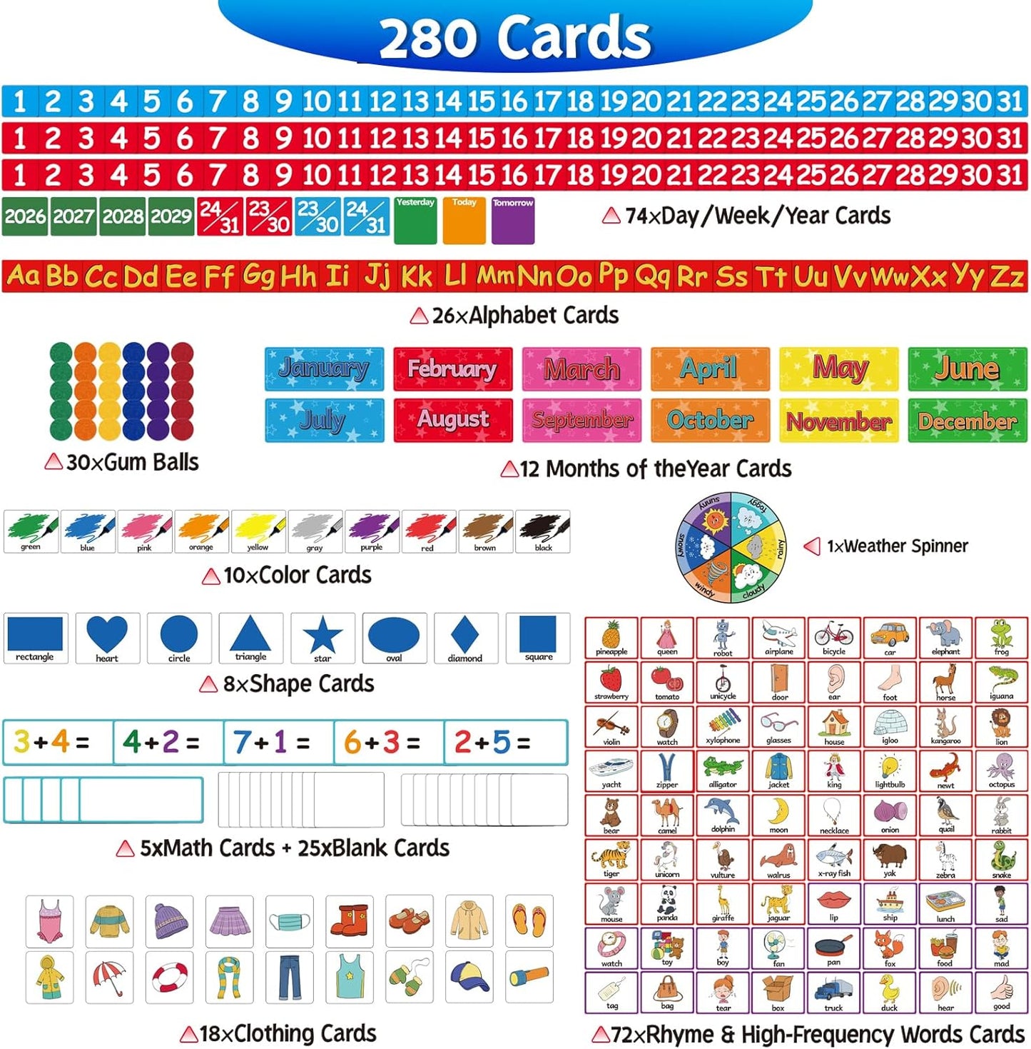 Torlam Circle Time Learning Center - Kids Calendar Pocket Chart & Weather Chart Set for Preschool Activities