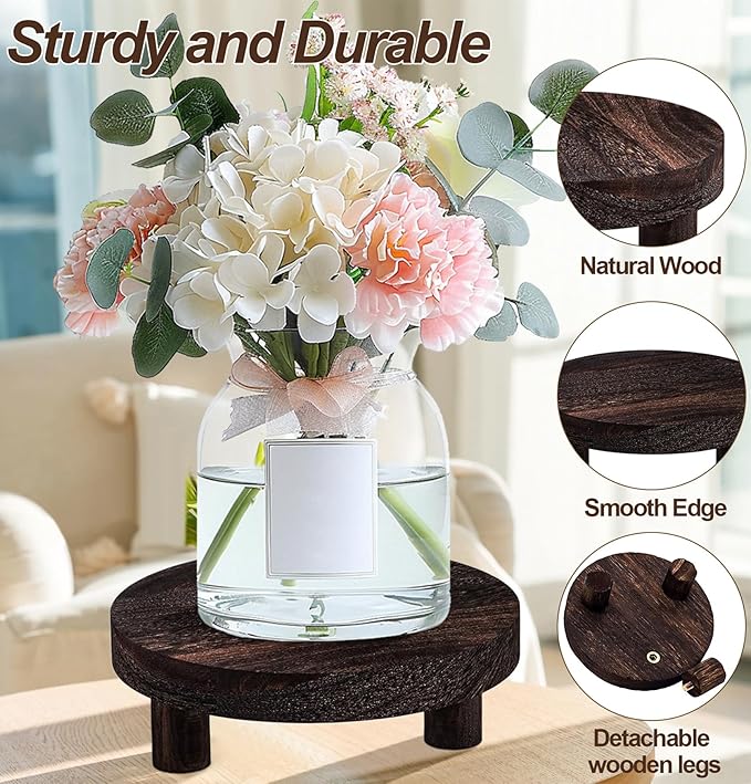 3 PCS Wooden Flower Plant Stand Indoor For Home Living Room Decor, Wood Plant Display Tray For Outdoor Planter Gardening Essentials, Wooden Food or Drinks Holders Tray Indoor.
