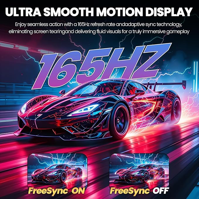 CRUA 34'' Gaming Monitor 165Hz/144Hz, UWQHD 3440x1440P IPS Ultrawide Screen Computer Monitors with Built-in Speakers, Supports FreeSync, 120% sRGB, PIP/PBP, HDMI2.0 & DP1.4, Wall Mount&Tilt Adjustable