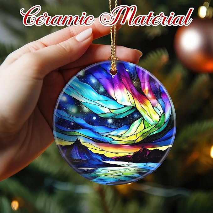 Christmas Ornaments, 2.8 Inch Ceramic Hanging Ornament, Christmas Tree Ornaments, Xmas Decorations, Holiday Decorations, Holiday Party Gifts, and Xmas Gift Ideas - Aurora Borealis