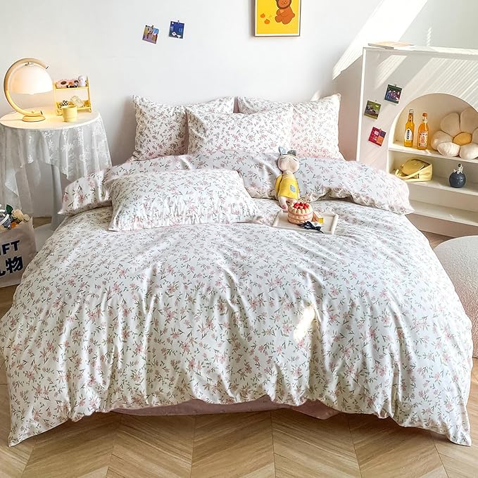 Girl Floral Bedding Comforter Set for King Bed 3 Piece Pink Floral Print Comforter Sets Cozy Soft Girl Botanical Comforter Set King Smooth Luxury Flower Comforter with 2 Pillowcases