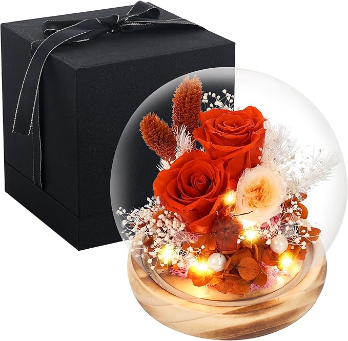 Preserved Flowers Bouquets Unique Rose Preserved Flower Gifts in Glass Dome for Women,Wife, Grandma Suitable for Birthday, Mother’s Day, Valentine’s Day, Anniversary, Christmas