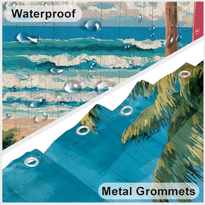 Coastal Surfboard Shower Curtain Tropical Palm Tree Shower Curtains for Bathroom Waterproof Fabric Bath Curtain Decor with Hooks