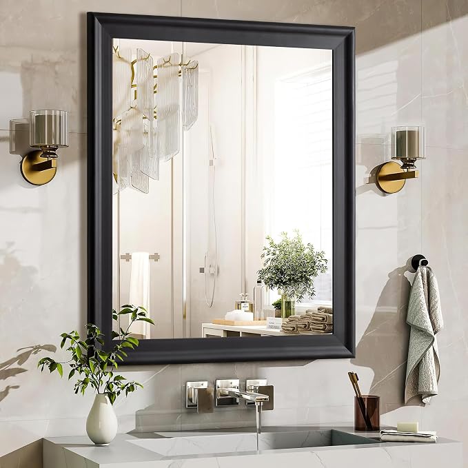 CULER Black Wall Mirror for Bathroom,Rectangle Rustic Large 30 x 36 inch Hanging Vanity Mirrors for Living Room,Bedroom,Entryway