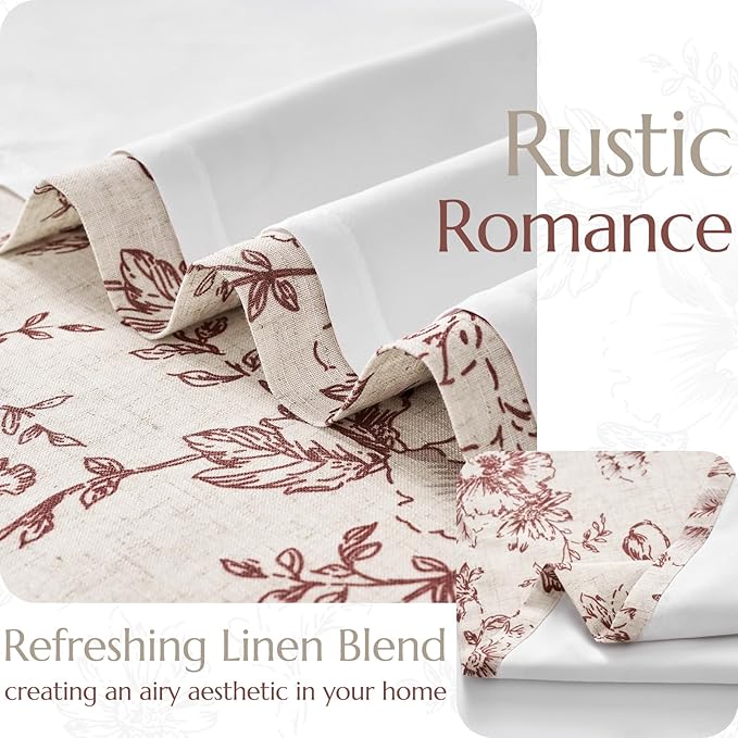 jinchan Lined Linen Blend Curtain Floral Curtains for Living Room 90 Inches Long Christmas Red Peony Flower Printed Curtain Rod Pocket Back Tab Farmhouse Patterned DrapesCurtains Set 2 Panels
