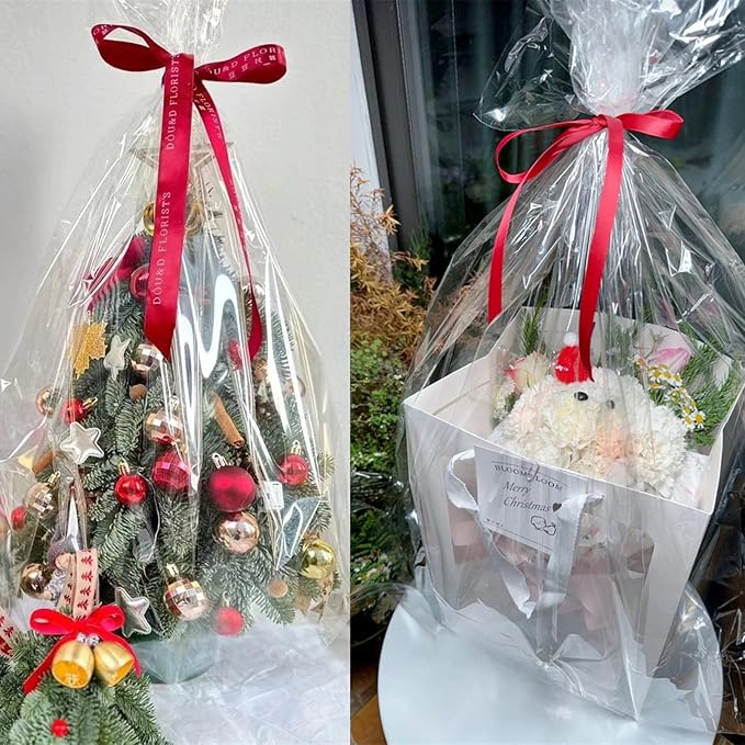Ohuimrt 30 x 40 Inch Extra Large Cellophane Gift Bags, 6 PCS Clear Plastic Cellophane Wrap for Gift Baskets Baby Shower Birthday Wedding Party favor