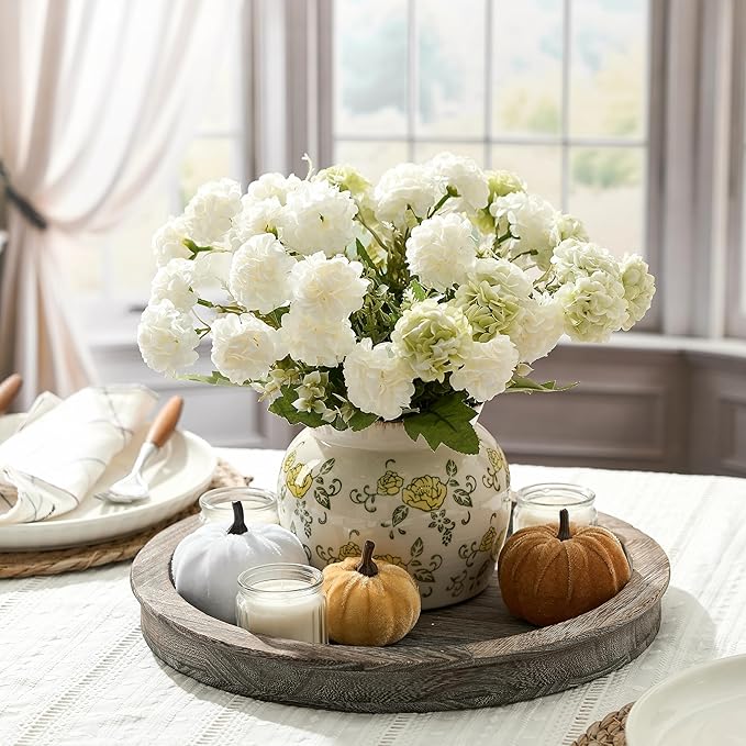 SIDUCAL Ceramic Yellow Rose Floral Vase with Wide Mouth Lace, 4.84 Inch Cracked Chinoiserie Rustic Farmhouse Vases, Pastoral Retro Vase for Home Decor, Table, Living Room, Bathroom, Shelf, Wedding