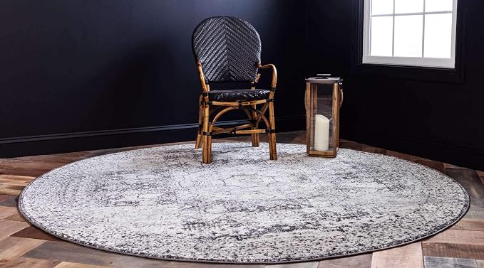 Unique Loom Bromley Collection Area Rug - Wells (3' Round, Ivory/ Gray)