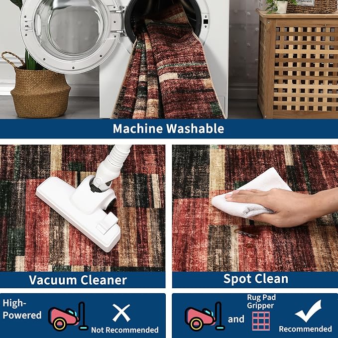 Washable Runner Rug for Hallway 2x6 Runner Non Slip Kitchen Rugs Modern Entryway Rug Farmhouse Soft Bathroom Rugs Stain Resistant Carpet for Laundry Bedroom 2'x6' Red