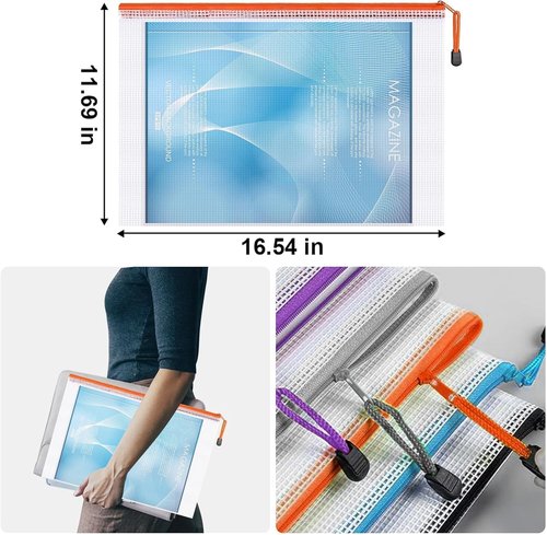 Krvyrn Mesh Zipper Pouches - 12 Pack A3 Waterproof Storage Bags for Games, Puzzles & Supplies