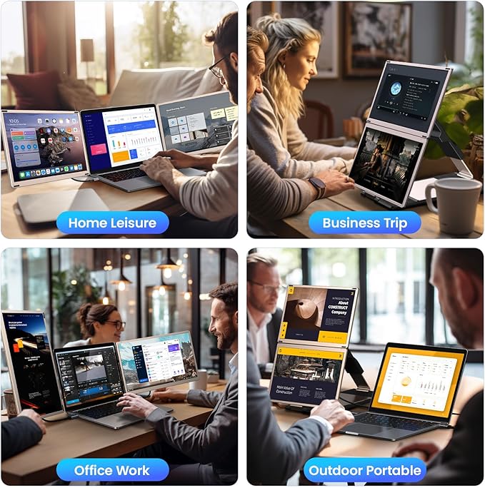 Enzion Laptop Screen Extender,Upgraded 15.6" Portable Monitor,FHD 1080P Triple Laptop Screen Extender,Detachable Dual Monitor for 13”-17” Laptops,Plug & Play,Compatible with Mac/Wins/Chrome/Dex