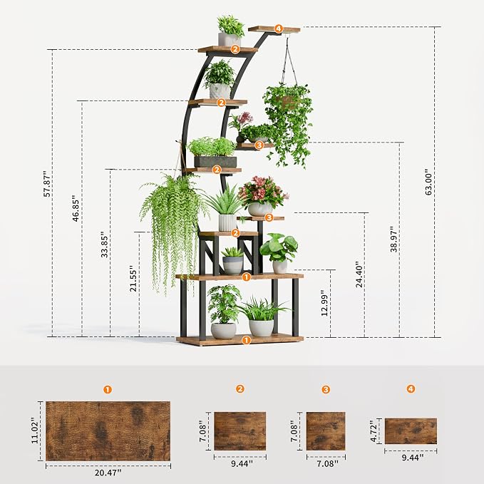 BACEKOLL Plant Stand Indoor with Grow Lights, 63" Tall Indoor Plant Shelf, 9 Tiered Corner Plant Holder, Large Flower Display Shelf for Living Room, Bedroom, Office, Home Decor