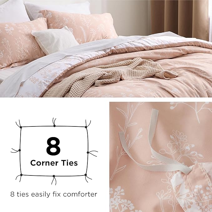 Bedsure Duvet Cover Queen Size - Reversible Pink Queen Duvet Cover Set with Zipper Closure, 3 Pieces Cute Floral Patterned Bedding Set with 8 Corner Ties and 2 Pillow Shams