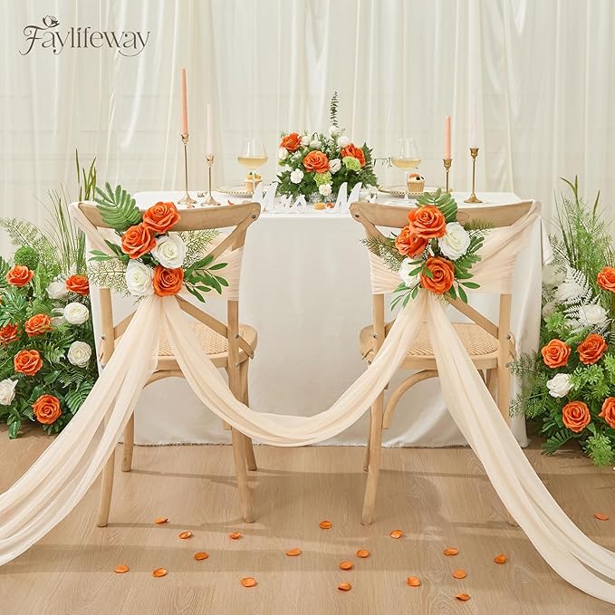 20PCS Artificial Light Orange Roses, 3.9'' Silk Flower Head Fake Light Orange Rose with Long Stems, Realistic Faux Roses Bouquet for Mother's Day DIY Wedding Home Party Office Decoration