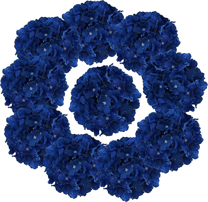 Fake Blue Hydrangea Artificial Flowers - Faux Silk Hydrangeas Flowers Heads with Stems Real Touch for Home Wedding Party Table Decor(Royal Blue,Pack of 10)