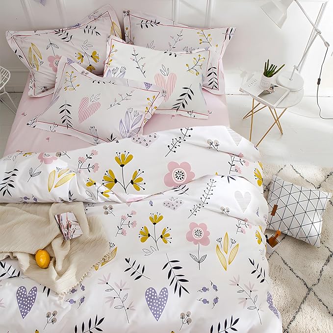 HighBuy Pink Floral Comforter Set Full Size Cottagecore Botanical Flower Comforters Boho Bedding Set 3 Pieces with 2 Pillowcases,Kids Girls Comforter Set for Full Bed All Season,Ultra Soft