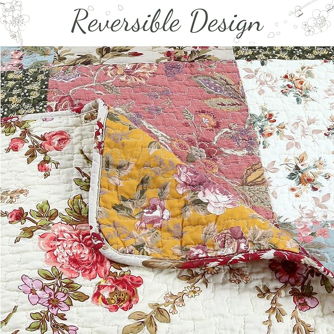 Cozy Line Home Fashions 100% Cotton Authentic Patchwork Quilt Bedding Set, Floral Vintage Antique Chic Reversible Coverlet Bedspread (Harvest, King - 3 Piece)