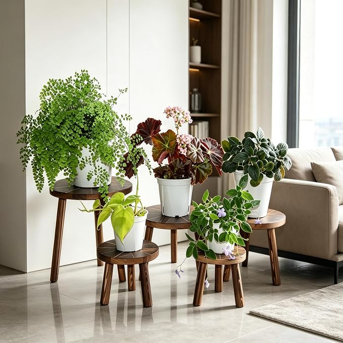 5-Piece Decorative Plant Stand Set Indoor Outdoor, 7-16 Inch Plant Stool Tables for Living Room, Balcony, Patio, Porch, Multi-Level Plant Display Furniture