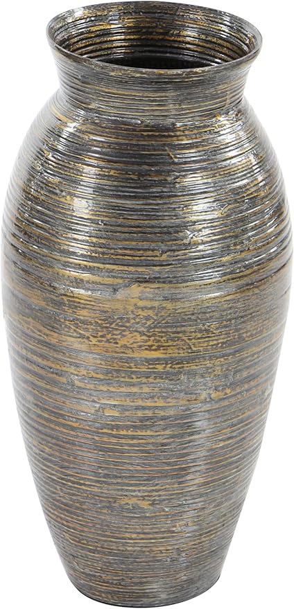 Deco 79 Bamboo Wood Decorative Vase Textured Centerpiece Vase with Lacquer, Vase for Home Decoration 10" x 10" x 20", Brown