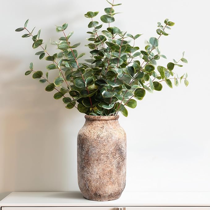 Rustic Terracotta Vase, Farmhouse Ceramic Vase, Decorative Clay Vintage Vases for Home Decor, Living Room,Table, Shelf Decor, 9 inch, Brown