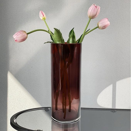 11.8" Amber Hand Blown Glass Vase, Thicken Cylindrical Shape, 4.7 Inch Diameter, Luxe Modern Decor for Centerpieces, Wedding, Home,Office