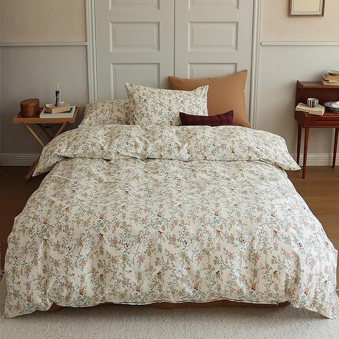 HighBuy Pink Flowers Duvet Cover Twin XL Kid Girl Cottagecore Bedding Comforter Cover with 2 Pillowcase Soft Cotton Peach Floral Bedding Set Twin XL Boho Duvet Cover Set 3 Piece