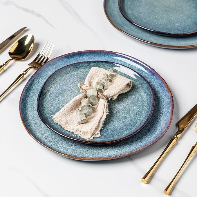 AmorArc Ceramic Dinnerware Sets,Handmade Reactive Glaze Stoneware Plates and Bowls Sets,Highly Scratch Resistant | Dishwasher & Microwave Safe Dishes Set,Service for 4 (12pc)