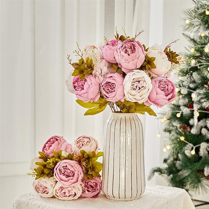 Fule 2 Pack Large Artificial Peony Silk Flower Bouquets Arrangement Wedding Centerpieces (Light Purple)