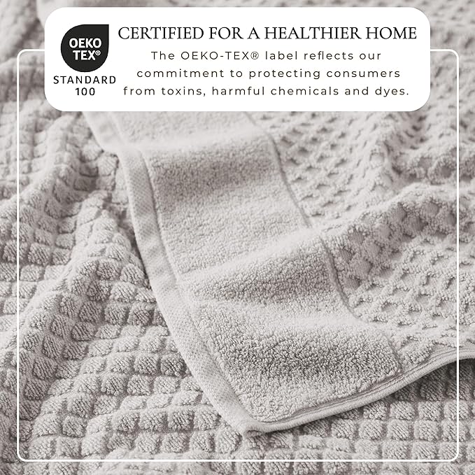 Great Bay Home Bath Towels - 100% Cotton 4 Pack 54x27 Bath Towel Set - Absorbent, Durable, Quick-Dry Towels for Bathroom (Light Grey)