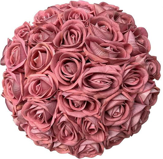 FagusHome 30 Pcs Silk Rose Artificial Flowers Roses Bulk Bouquet Fake Flowers Rose Heads with Stems for Home Wedding Decor (Dark Pink)