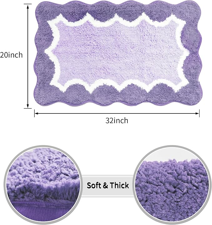 Cute Scalloped Purple Bathroom Rugs Mat,Non Slip Absorbent Quick Dry Bath Mats for Shower Room,Microfiber Bath Mats for Bathroom Floor Washable Carpet for Shower Tub Sink Bedroom,20"x32"