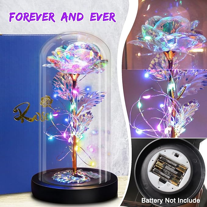 Eternal Rose Glass Flower Birthday Gifts - Women Gifts for Her Anniversary Valentines Mothers Day Christmas Thanksgiving - Light Up Gold Rose Flower Gifts for Mom Wife Grandma Girlfriend Lady Girl