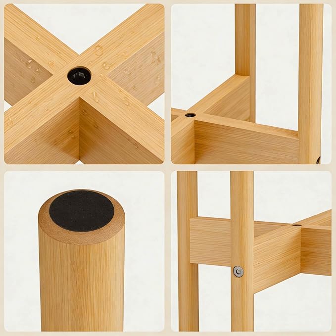 ALIGADO Bamboo Plant Stand Indoor, for Up to 12 Inch Pots, Built to Fit Corners, Sturdy & Stable Design, Natural Wood Color