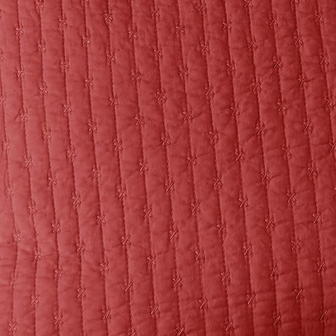 Levtex Home Cross Stitch Reversible King/Cal King Quilt Set (106x92in) with 2 Pillow Shams (36x20in) - Stitch Texture - Chile Red - Cotton King Size Quilt Bedding Set - Lightweight, Soft, Pre-Washed