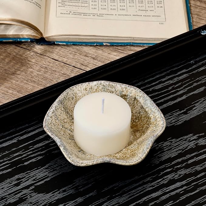 Koythin 2-Piece Ceramic Candle Holder, Aesthetics Candlestick Holders for Tea Lights, Lotus Leaf Shape Candle Stand for Mantle Table, Adorable Vintage Decor for Weddings Dining (Khaki)
