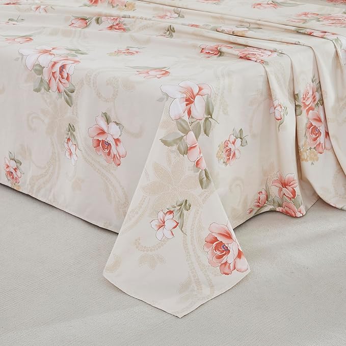 Brandream Floral Bed Sheets Twin Size Luxury Blossom Flower Print, 100% Egyptian Cotton 4 Pieces Sheet Set, Kids Sheets, Cooling Sheets for Twin Size Bed Deep Pockets, Floral Bed Sheets
